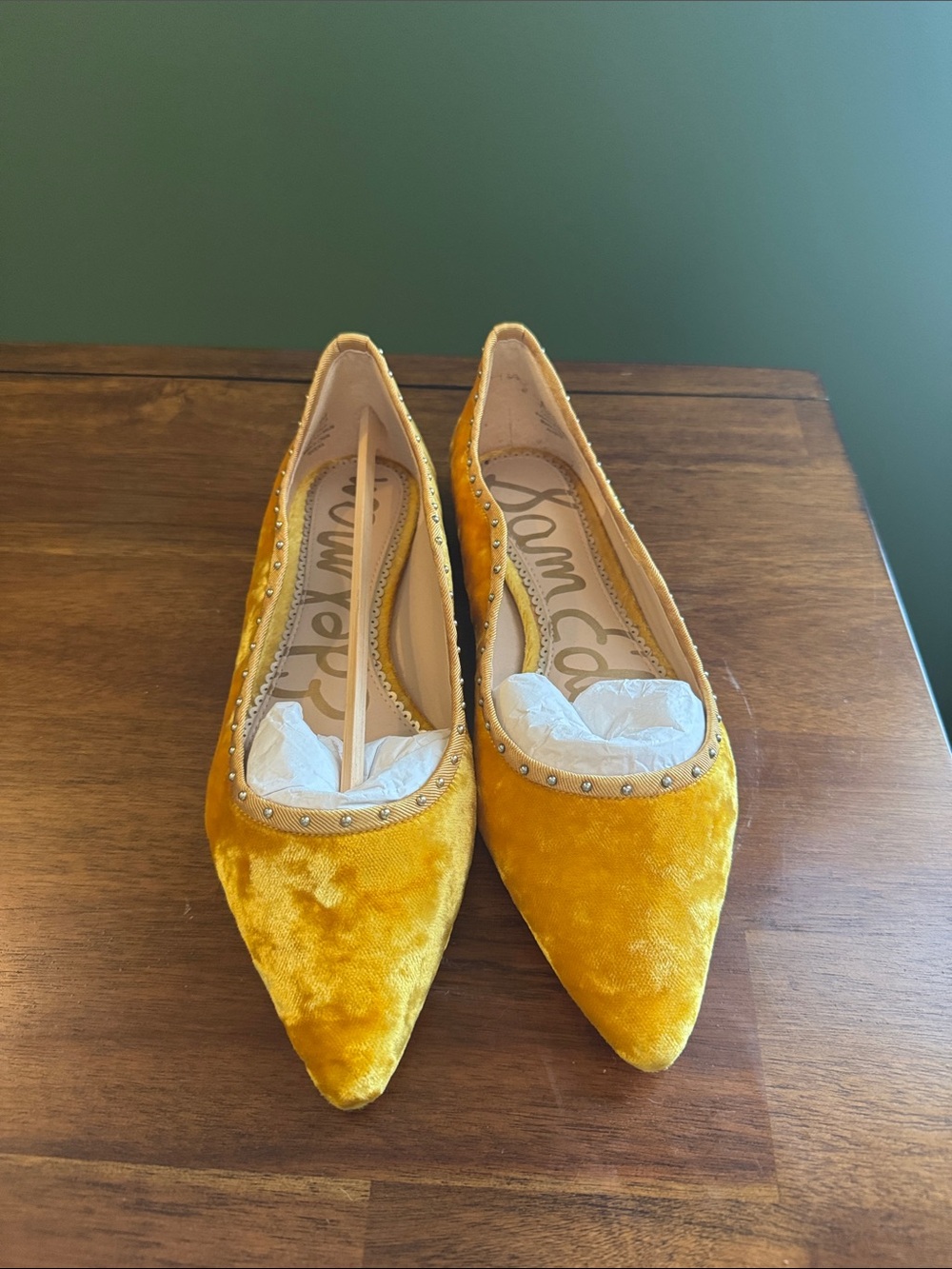 Sam Edelman Yellow Velvet Pointed Toe Flats